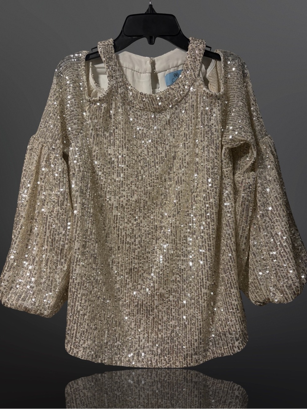 CeCe Sequined Cold-Shoulder Top in Champagne Sparkle